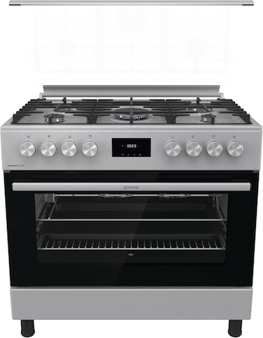Gorenje 90*60 cm Gas cooker,5 Gas Zone with Triple Ring Burner 105 L Oven Capacity, Cast ironPan Support,Fan Assited Oven, Digital Display ,Stainless Steel Finish-GGI9C20X