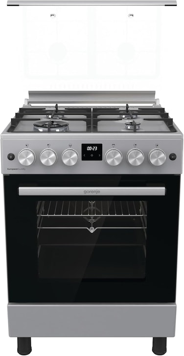 Gorenje 60*60  Freestaning Gas Cooker  &ndash; Powerful  4-Burners gas Hobs &amp; 63L Oven with One-Hand Ignition, Metallic grey  GGI6C20S