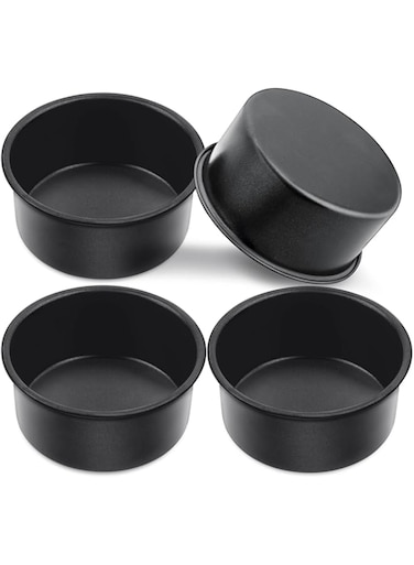E-far 4 Inch Cake Pan, 4-Piece Nonstick Round Cake Baking Molds for Wedding, Birthday, Layer Cake, Stainless Steel Core &amp; Non-Toxic Coating, 2 Inch Deep