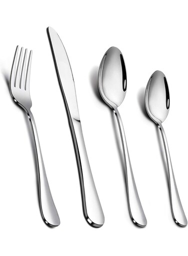 24 Piece Stainless Steel Cutlery Set for 6 People, Flatware Silverware Set with Knife Fork Spoon, Elegant Tableware for Daily Use/Christmas, Mirror Finished. Dishwasher Safe