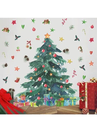 YOWOCAL Christmas Tree with Gifts Wall Decals,Large Removable Winter Xmas Tree Wall Stickers for DIY Home Office Showcase Party D&eacute;cor(31.5 Inches High)