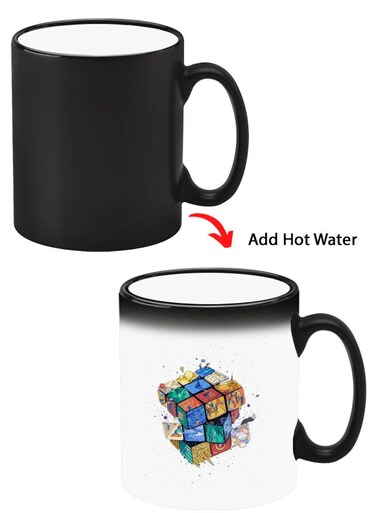 Color Changing Heat Sensitive Ceramic Mug, Image Revealed When HOT Liquid is Added! Cube