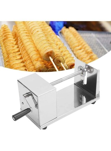 Stainless Steel Potato Slicer: Twister Cutter for Tornado French Fries, Spiral Vegetable Chopper Machine - Perfect for Home and Professional Use, Durable and Easy Operation, 6x5.5x11.3 inches, Silver