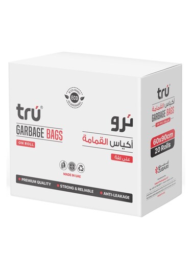 tru Garbage Bags Compact Roll Black 60 x 90cm 30 Gallon (20pc x 20 Rolls) 400bags