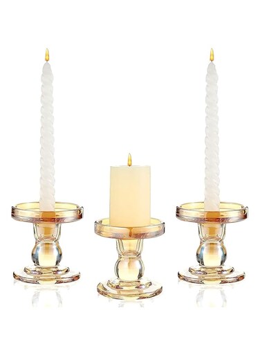 Azonee Diwali Festival Gold Glass Candle Holder for Pillar Candle Holder, Taper Candlestick Holders Set of 3 for Formal Events, Wedding, Church, Holiday D&eacute;Cor, Table Centerpiece Decoration