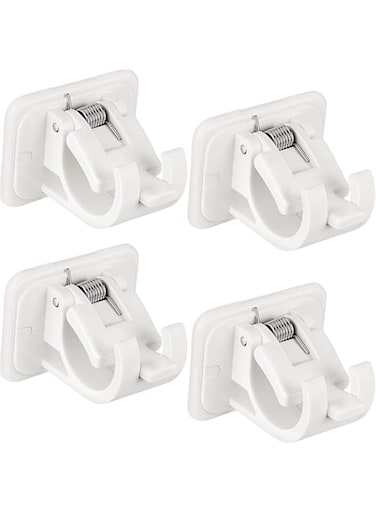 ELECDON Nail-Free Self-Adhesive Adjustable Curtain Rod Brackets - No Drill Round Clips for Effortless Hanging of Sheer Curtains &amp; Party Decor (4 Pcs)