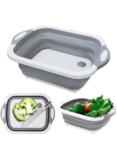 ZOUYO Collapsible Dish Drying Rack with Drainer Board Set Portable Dish Drainers for Small Kitchen Camper RV Caravan Travel Trailer (Gery and Cutting Board)