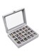 STYLIFING Clear Lid Velvet 24 Grid Jewelry Tray Stackable Jewelry Display Showcase Lockable Jewelry Organizer Box Gifts for Girls Women (24 Grid Grey)