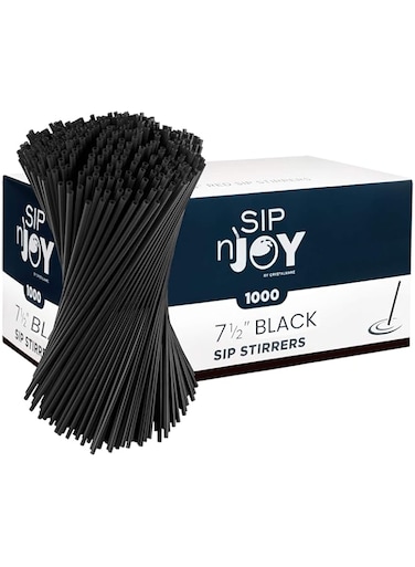 Crystalware, Plastic Stir Straw, Sip Stirrer, For Coffee and Cocktail, 7 1/2 Inches 1000/Box, Black