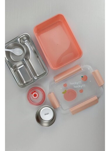 Stainless Steel Lunch Box &acirc;&euro;&ldquo; 1.2L &acirc;&euro;&ldquo; with 3 Compartments, Spoon, Cup, Microwave Safe, Leakproof Lid, BPA Free, Freezer &amp; Dishwasher Safe &acirc;&euro;&ldquo; Fruit Cartoon Print &acirc;&euro;&ldquo; Ideal for School, Office, Travel &acirc;&euro;&ldquo; 21 x 15 x 5 cm