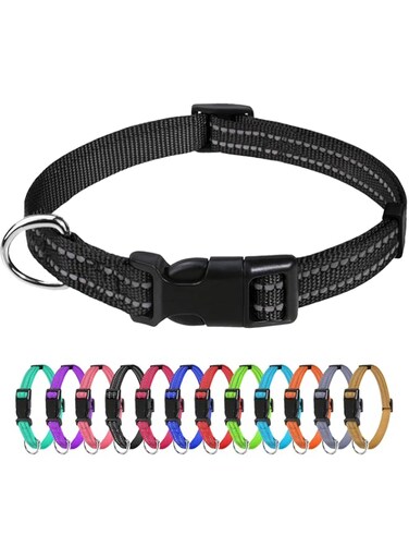 TagMe Reflective Nylon Dog Collars, Adjustable Classic Dog Collar with Quick Release Buckle for Extra Small Dogs, Black, 1.5 cm Width