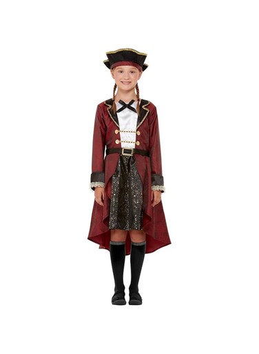 Smiffys Deluxe Swashbuckler Pirate Costume Dress &amp; Hat, Girls Fancy Dress, Pirate Dress Up Costumes