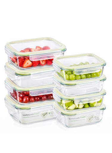 Fresh Oven-Safe Glass Rectangular Container 8-pcs Set &acirc;&euro;&ldquo; Airtight, Leakproof &amp; Heat-Resistant