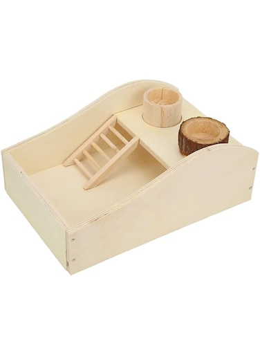 Hamster Sand Bath Box, Detachable Wood Hamster Sand Bath Container with Ladder, Shower and Digging Room Litter Box for Hamster
