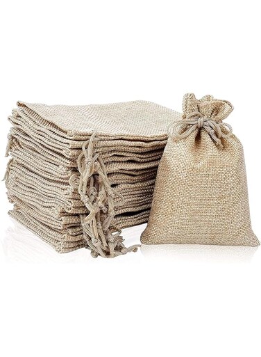 ECVV 10PCS Burlap Bags with Drawstring Gift Jute bags Included Cotton Lining (Natural, 17CM X 23CM)