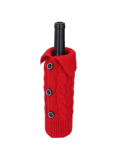 Sorandy Xmas Wine Bottle Sweater, Warm Red Wine Bottle Cover, Hand Woven Acrylic Cloth for Xmas New Year Decorations, Table Centerpieces, Party (Red)