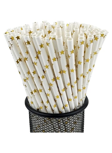 4basix 100 PCS Paper Straws Biodegradable Recyclable Eco-Friendly Plastic Free, Ideal for Cocktails Drinks and Juices Party Accessories (Stars)