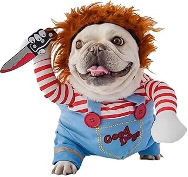 VUCATIN Halloween Pet Deadly Doll Dog Costume, Cute Dog Cosplay Funny Costume Halloween Christmas Dog Clothes Party Costume for Small Medium Large X-Large Dogs (M)