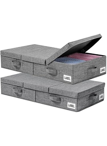 Underbed Storage Container Bins with Lids, Under Bed Storage Organizer with Sturdy Handles Sidewalls Bottom, Foldable Clothes