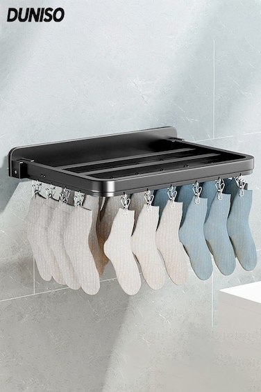 Wall Mounted Clothes Hanger&iuml;&frac14;&OElig;Foldable Clothes Drying Rack with 26 clips&iuml;&frac14;&OElig;Laundry Drying Rack&iuml;&frac14;&OElig;Sturdy and Durable&iuml;&frac14;&OElig;No Punching Required&iuml;&frac14;&OElig;Used for Socks, Towels, Underwear, Clothing, Pants