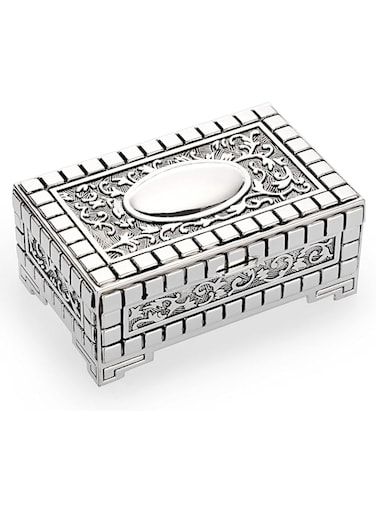 IGNPION Vintage Metal Jewelry Box Small Trinket Storage Organizer Box For Rings Earrings Necklace (Silver,Rectangle)