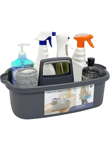 Aokraty Large Shower Caddy Tote, Portable Storage Caddy Basket Organizer with Handle for Dorm, Bathroom, Tool, Garden, Kitchen, Cleaning Supplies (Grey)