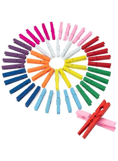 50pcs 2.87'' Wooden Colored Clothespins - Mini Photo Clips Hanging Clips Color Clothes Pins - For Classroom, Crafts, Baby Shower, Laundry &amp; Outside