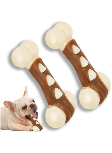 FDTY 2 Pack Nylon Dog Bones for Aggressive Chewers, Real Beef Flavor Dog Chew Toys, Durable Dog Teething Toys
