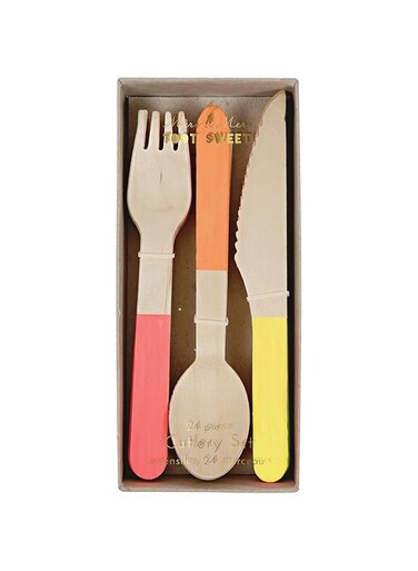 Meri Meri Neon Wooden 24 Pieces Cutlery Set