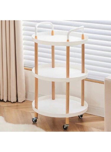 Home Bar Serving Cart, 3-Tier Mobile Kitchen Serving Trolley Carter Rolling Bar with Removable Trays and 4 Wheels, Coffee, Tea, Wine, Whiskey Holder Serving Cart (Round, ZDY-03-white)