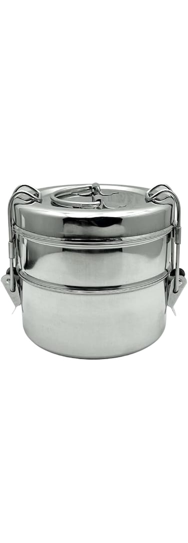 RAJ RK Stainless Steel 3 Tier Clip Tiffin , 8-Inch X 2-Inch Size , RK0127 , Containers , Lunch Box , Tiffin- Grey