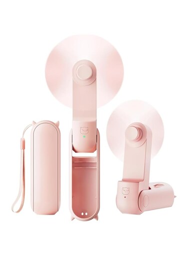 SWIUKPHE Portable Handheld Fan, Foldable Small Fan, Mini Hand Held Fan with Rechargeable 1500mAh Battery, Eyelash Fan for Girls, Travel For Women, Outdoor, Pink