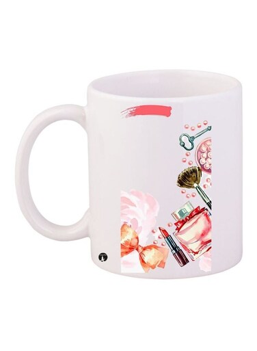 Cosmetics Printed Coffee Mug White/Pink/Green 11ounce