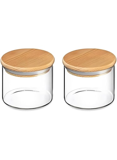 Blackstone Set of 2 Glass Storage Canisters with Airtight Wooden Lids YK4101 (450ML)
