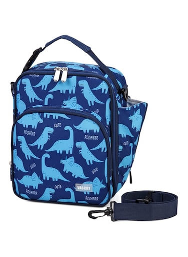 VASCHY Kids Lunch Bag, Insulated Reusable Lunch Box for Boys with Removable Shoulder Strap for School, Blue Dinosaur