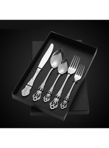 Gorgeous Retro Royal Stainless Steel 5 Pieces Flatware Set, Silverware Set, Anti-rust Stainless Steel Cutlery Set Utensils Including Fork Spoon and Knife
