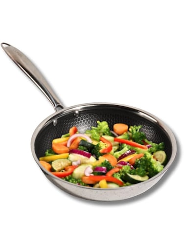 Vinod Platinum Triply Stainless Steel Fry Pan 20cm  Honeycomb Pattern Design Inside, Scratch Resistant, Food Safe &amp; PFOA Free - (Induction Friendly)
