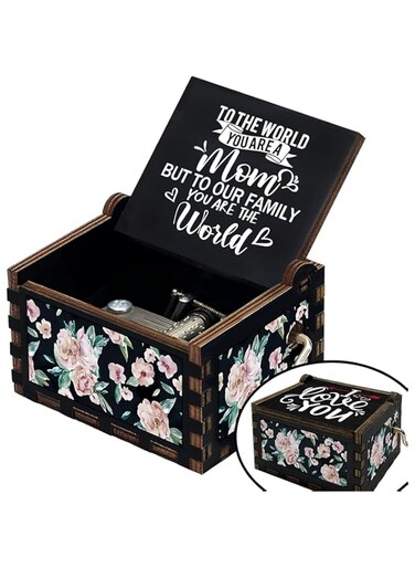 SWIUKPHE Music Box Mothers Birthday Gifts for Mom Wooden Music Box, Mothers Day Birthday mom Gifts, mom Gifts from Daughters, Gift for mom Wooden Musical Box (Black, 4.17 x 2.64 x 1.54 inches)