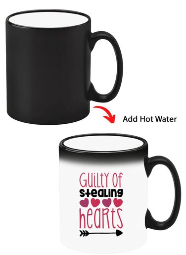 Color Changing Heat Sensitive Ceramic Mug, Image Revealed When HOT Liquid is Added! Guilty of Stealing hearts