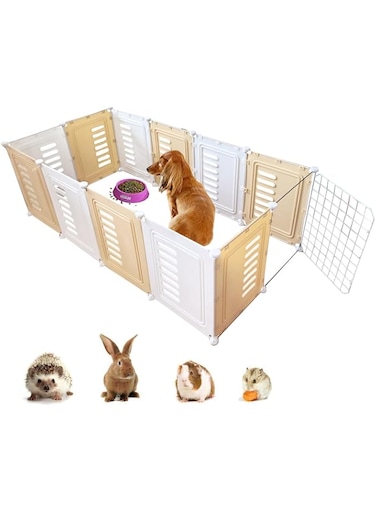 Rness Pet Playpen, Portable Pet Playpen Metal and Plastic for Small Animals, Guinea Pigs, Rabbits,Dog Cage,Cat Cage, Dog Fence,White+Yellow, 35cm X 45cm X 12 panels