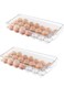 Plastic Egg Holder for Refrigerator with Handle and Lid, Fridge Storage Organizer for Kitchen, Holds up to 21 Eggs, 14.57x6.25x3 Inches Clear Set of 2
