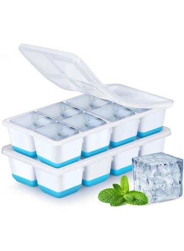 Large Ice Cube Moulds, 4.5cm Square Ice Cube Trays with Lids, Set of 2 Big Silicone Ice Cube Tray Food Grade &amp; BPA Free &amp; Easy-Release for Freezer Cocktail Whiskey Drinks