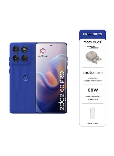 Motorola Edge 60 Pro 5G Dual SIM Pantone Dazzling Blue 12GB+12GB RAM 512GB With free Moto Buds+, 68W Turbo Charger, And 6 Months Screen Protection - Middle East Version