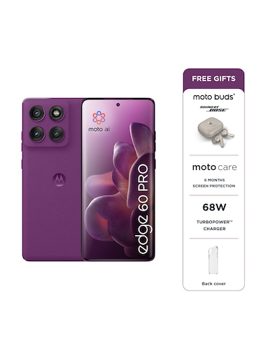 Motorola Edge 60 Pro 5G Dual SIM Pantone Sparkling Grape 12GB+12GB RAM 512GB with free Moto Buds+, 68W Turbo Charger, And 6 Months Screen Protection - Middle East Version