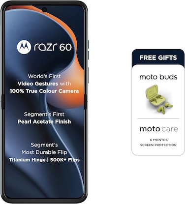 Motorola Razr 60, Dual SIM (1 Nano + 1 eSIM), 8GB RAM, 256GB, 5G, Pantone Gibraltar Sea - Middle East Version (With Free Gifts)
