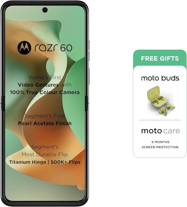 Motorola Razr 60, Dual SIM (1 Nano + 1 eSIM), 8GB RAM, 256GB, 5G, Pantone Spring Bud - Middle East Version ( With Free Gifts)