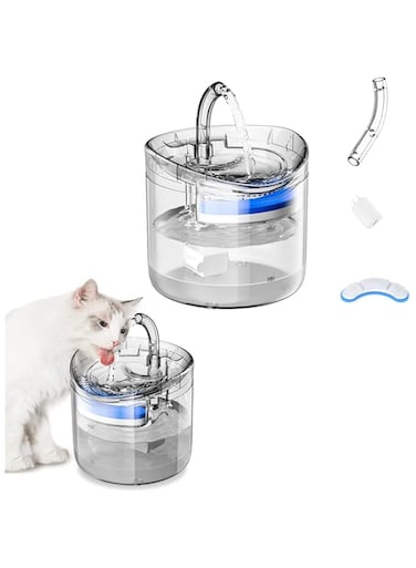 SYOSI Cat Water Fountain 1.8L, Cat Fountain with 1 Filter, 3 Water Speed Settings and Faucet, Automatic Transparent Pet Water Fountain, Ultra Quiet Drinking Fountain for Cats, Dogs, Pet
