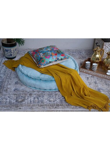 Home SKYLA KNOTTED FRINGED THROW OCHRE 130X170CM