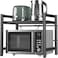 Microwave Oven Rack,Expandable Horizontal Extension Microwave Shelf Toaster Oven Stand Rice Cooker Stand Kitchen Counter Top Organizer 2-tier with 6 Hooks (BLACK)