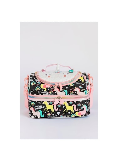 Tiny Tots Insulated Double Compartment Thermal Lunch Bag for Kids School, Kids Lunch Box Storage, Preschool Elementary Boys and Girls (Unicorn Forever Glitter), 25 cms